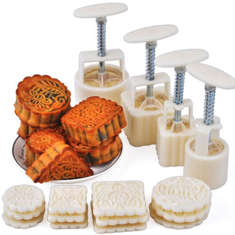 3D 50g and 100g Moon Cake Moulds Hand Pressure Round & Square DIY Biscuits Molds Cookie Cutters Set-kitchen-Pocket Outdoor-Pocket Outdoor